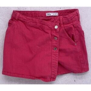 ZARA Pink Denim Mini Skort Size 5 Button Front Pocket Belt Loops